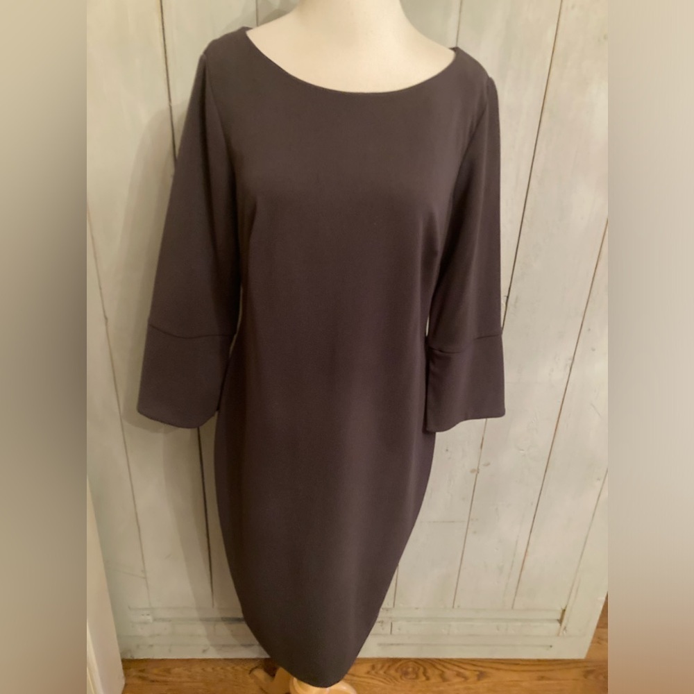 Calvin Klein Womens Long Loose Sleeve Charcoal Grey Dress Church Career Size 12